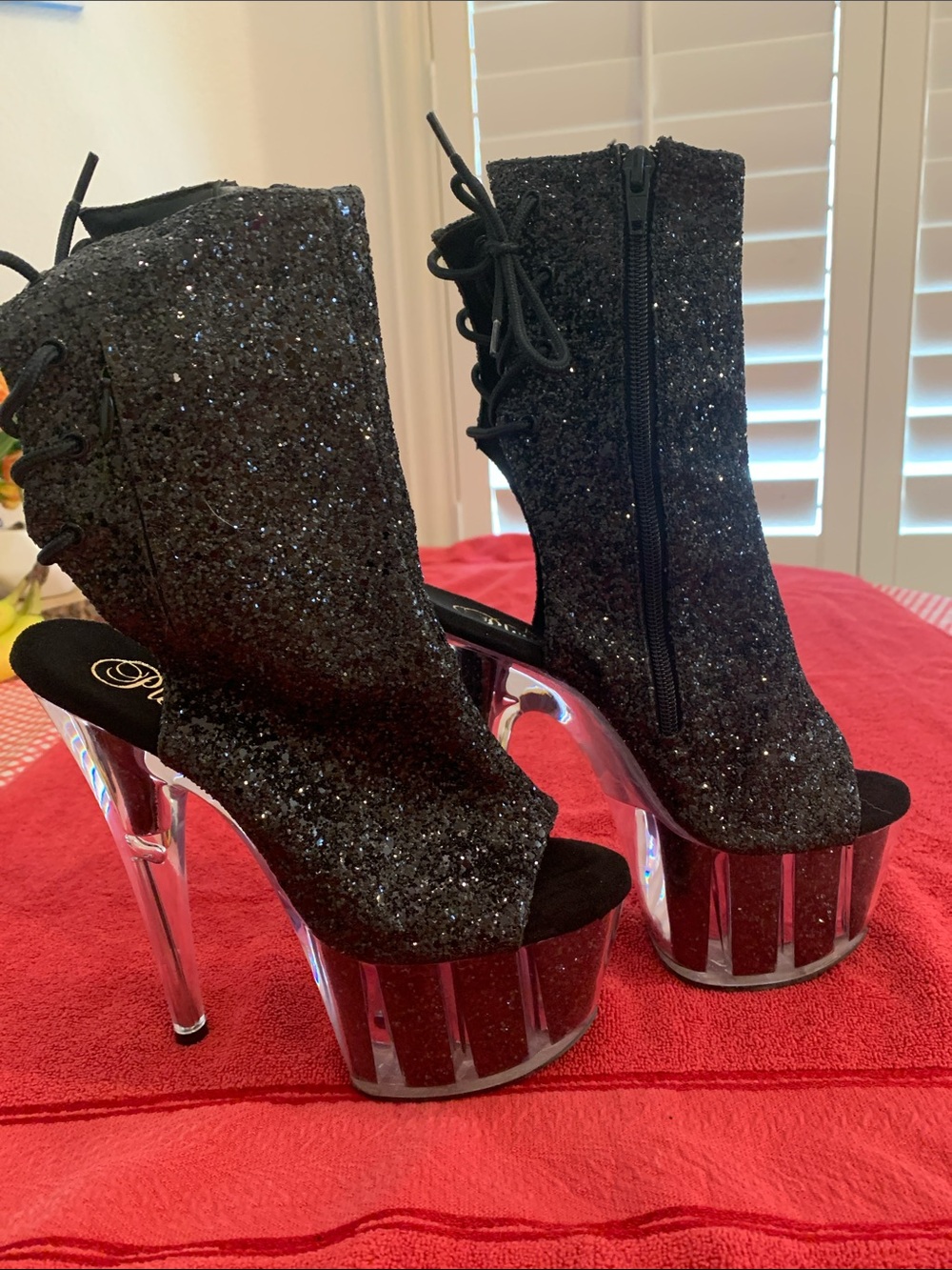 Pleaser Black Glitter Platform Heels